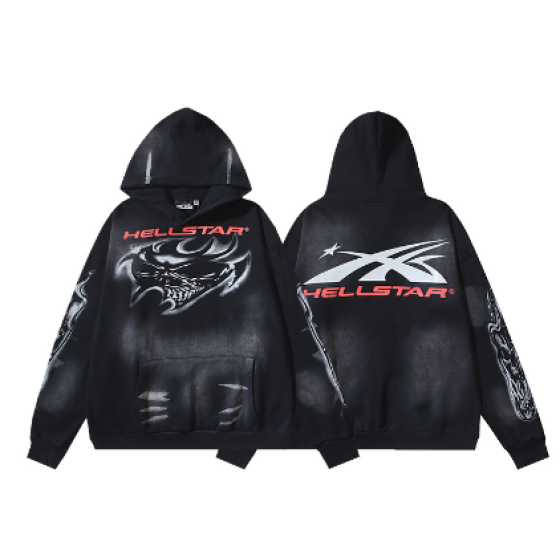 Hellstar Distressed Terry Cloth High Street Retro Hooded Sweatshirt